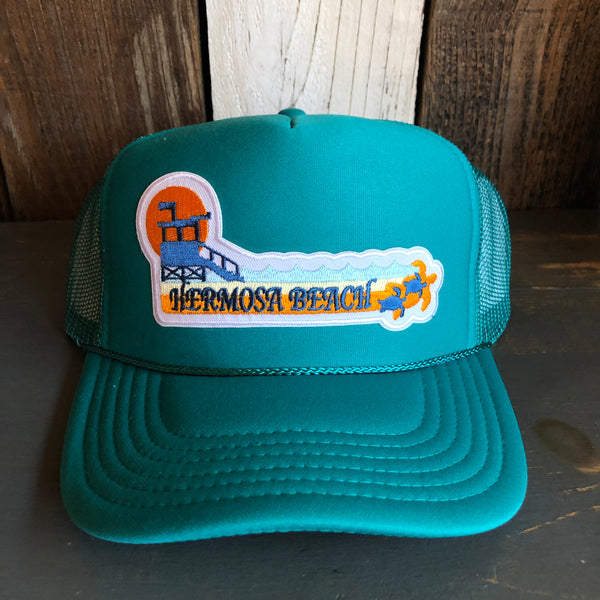 Hermosa Beach GOLDEN HOUR High Crown Trucker Hat - Jade Green