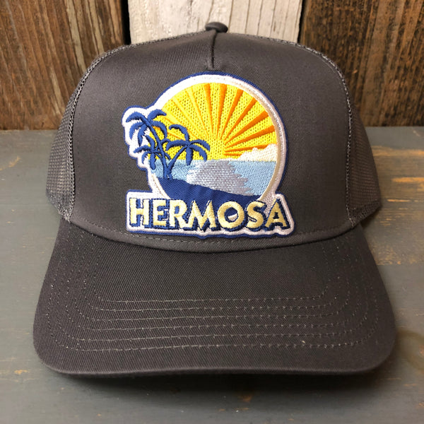 Hermosa Beach FIESTA - 5 Panel Mid Profile Mesh Back Trucker Hat - Charcoal Grey