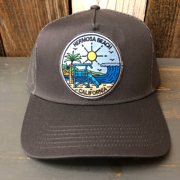 Hermosa Beach SHOREFRONT - 5 Panel Mid Profile Mesh Back Trucker Hat - Charcoal Grey