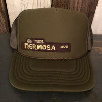 Hermosa Beach HERMOSA AVE High Crown Trucker Hat - Olive