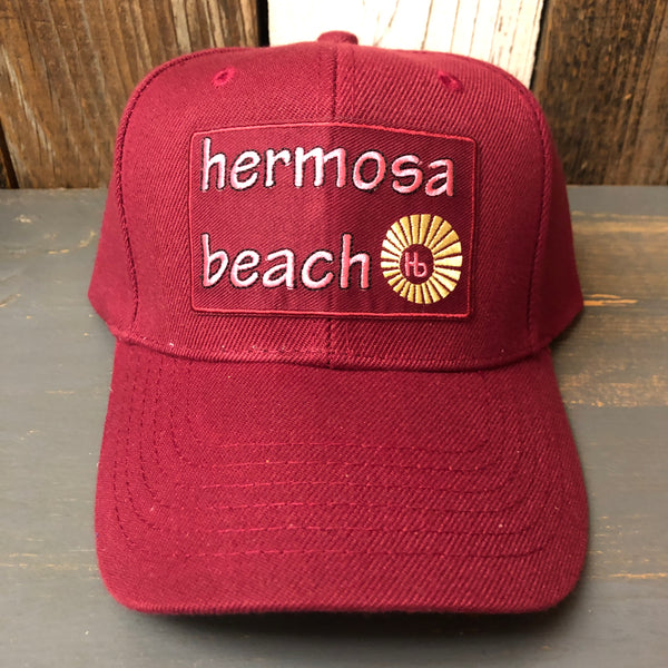 Hermosa Beach WELCOME SIGN 6 Panel Mid Profile Baseball Cap - Maroon