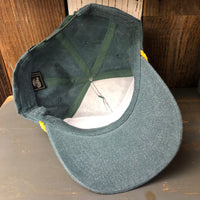 DIRT PATHS :: 5 panel Stone Washed Canvas 2-Tone - Moss/Gold Braid (OF ALL THE PATHS YOU TAKE IN LIFE...MAKE SURE A FEW OF THEM ARE DIRT - JOHN MUIR)
