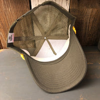 HAPPY CAMPERS COME FROM CALIFORNIA 5 panel Cotton Twill Front, Mesh Back, Rope cap - Loden/Gold Braid