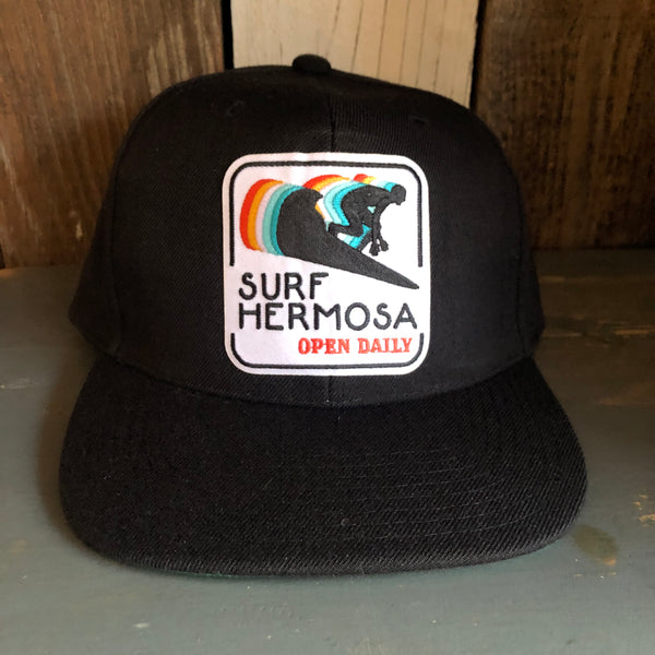 Hermosa Beach SURF HERMOSA :: OPEN DAILY 6 Panel Wool Blend Flat Bill Hat - Black