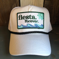 Hermosa Beach FIESTA FOREVER 5 panel Cotton Twill Front, Mesh Back, Rope cap - White/Black Braid