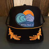 Hermosa Beach TUBULAR 5 Panel High Crown Mesh Back Captain Trucker Hat- Black/Gold