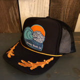 Hermosa Beach TUBULAR 5 Panel High Crown Mesh Back Captain Trucker Hat- Black/Gold