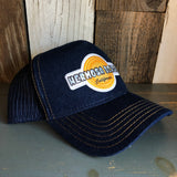 Hermosa Beach HIGH HEAT Premium Denim Trucker Hat - Navy/Gold Stitching