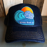 Hermosa Beach TUBULAR Premium Denim Trucker Hat - Navy/Gold Stitching