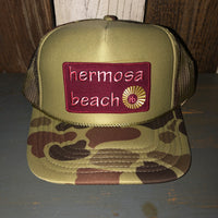 Hermosa Beach WELCOME SIGN Trucker Hat - CAMOUFLAGE Green/Light Loden/Green