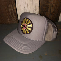 Hermosa Beach SUNBEAMS High Crown Trucker Hat - Grey (Curved Brim)