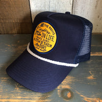 DIRT PATHS :: 5 panel Cotton Twill Front, Mesh Back, Rope cap - Navy/White Braid (OF ALL THE PATHS YOU TAKE IN LIFE...MAKE SURE A FEW OF THEM ARE DIRT - JOHN MUIR)