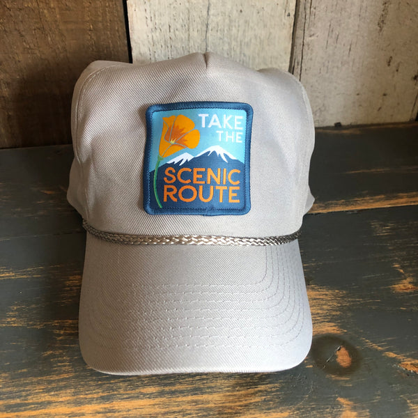 TAKE THE SCENIC ROUTE 5-Panel Polyester Golf Cap - Grey/Grey Braid