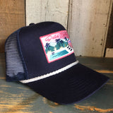PALM SPRINGS, CALIFORNIA 5 panel Cotton Twill Front, Mesh Back, Rope cap - Navy/White Braid