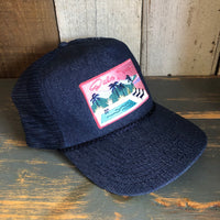 PALM SPRINGS, CALIFORNIA 5 panel Denim Mesh Back Cap - Navy