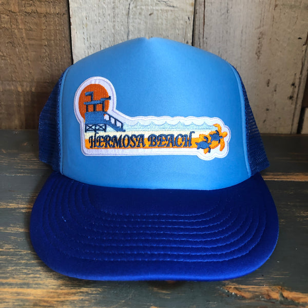 Hermosa Beach GOLDEN HOUR High Crown 5 Panel Trucker Cap, Foam/Mesh - Columbia Blue/Royal
