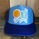 Hermosa Beach LIFEGUARD TOWER High Crown 5 Panel Trucker Cap, Foam/Mesh - Columbia Blue/Royal