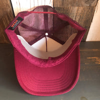 HAPPY CAMPERS COME FROM CALIFORNIA High Crown Trucker Hat - Burgundy Maroon