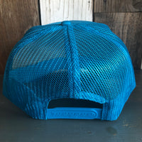 Hermosa Beach SURFING GRIZZLY BEAR High Crown Trucker Hat - Turquoise Blue