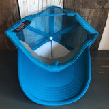 PALM SPRINGS, CALIFORNIA High Crown Trucker Hat - Turquoise Blue