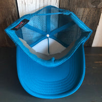 Hermosa Beach SURFING GRIZZLY BEAR High Crown Trucker Hat - Turquoise Blue