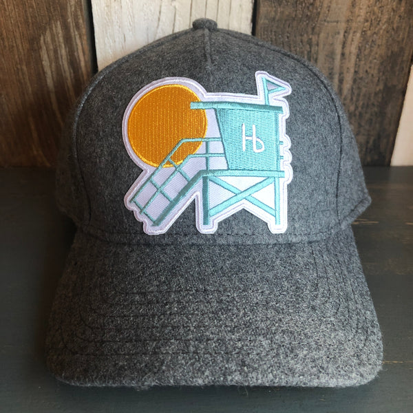 Hermosa Beach LIFEGUARD TOWER 5 Panel Low Profile Melton Wool Blend Baseball Cap with Velcro Closure - Heather Grey