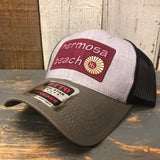 Hermosa Beach WELCOME SIGN 6 Panel Low Profile Mesh Back Trucker Hat - OliveGreen/HeatherGray/Black