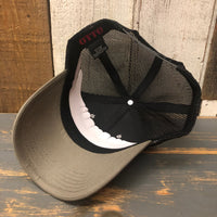 Hermosa Beach SURFING GRIZZLY BEAR 6 Panel Low Profile Mesh Back Trucker Hat - OliveGreen/HeatherGray/Black