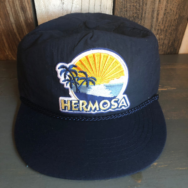 Hermosa Beach FIESTA 5 Panel High Crown Nylon Baseball Cap - Crinkle Taslon - Navy