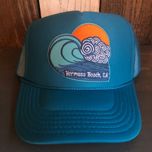 Hermosa Beach TUBULAR High Crown Trucker Hat - Turquoise Blue