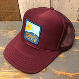 TAKE THE SCENIC ROUTE (Mountain/Flower) High Crown Trucker Hat - Burgundy Maroon