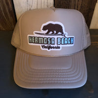 Hermosa Beach SURFING GRIZZLY BEAR High Crown Trucker Hat - Khaki