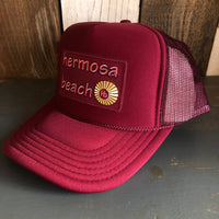 Hermosa Beach WELCOME SIGN Trucker Hat - Burgundy Maroon