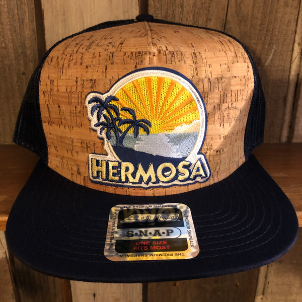 Hermosa Beach HB FIESTA Premium Cork Trucker Hat - (Navy Blue/Cork)