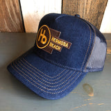 Hermosa Beach THE NEW STYLE Premium Denim Trucker Hat - Navy/Gold Stitching