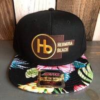Hermosa Beach THE NEW STYLE Black Panel/Hawaiian Pattern Visor - 6 Panel Mid Profile Snapback Hat - A ‘o ia