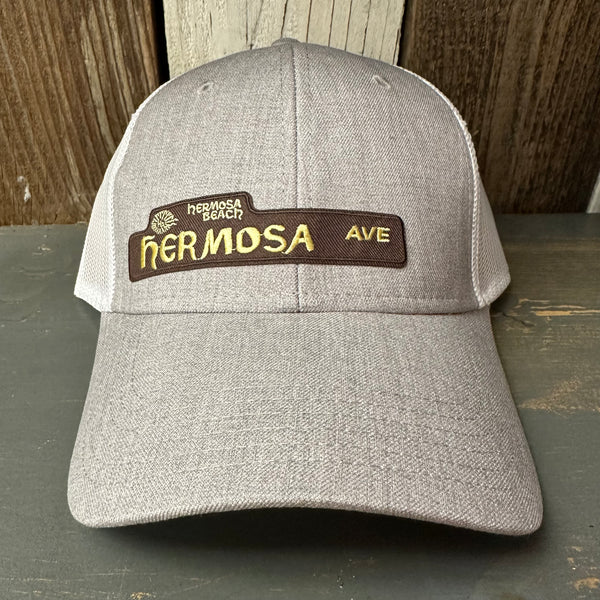 Hermosa Beach HERMOSA AVE 6 Panel Low Profile Mesh Back Trucker Hat - Heather Grey/White