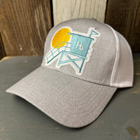 Hermosa Beach LIFEGUARD TOWER 6 Panel Low Profile Mesh Back Trucker Hat - Heather Grey/White