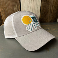 Hermosa Beach LIFEGUARD TOWER 6 Panel Low Profile Mesh Back Trucker Hat - Heather Grey/White