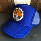 Hermosa Beach SOUTH BAY SURF (Multi Colored Patch) High Crown Trucker Hat - Royal Blue (Curved Brim)