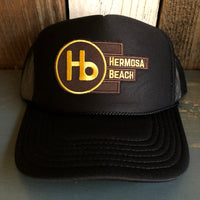 Hermosa Beach THE NEW STYLE High Crown Trucker Hat - Black (Curved Brim)
