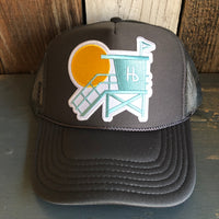Hermosa Beach LIFEGUARD TOWER High Crown Trucker Hat - Charcoal (Curved Brim)