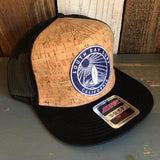 Hermosa Beach SOUTH BAY SURF (Navy Patch) Premium Cork Trucker Hat - (Black/Cork)