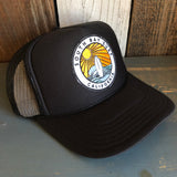 Hermosa Beach SOUTH BAY SURF (Multi Colored Patch) Mid Crown Trucker Hat - Black (Curved Logo)