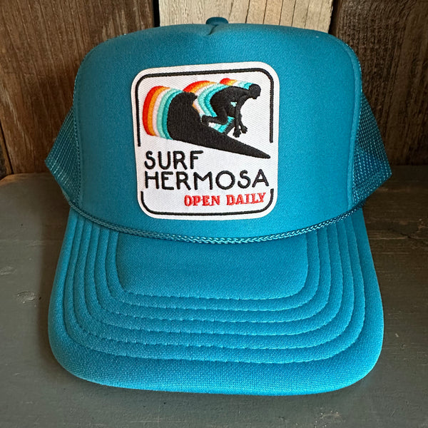 SURF HERMOSA :: OPEN DAILY High Crown Trucker Hat - Turquoise Blue