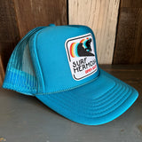 SURF HERMOSA :: OPEN DAILY High Crown Trucker Hat - Turquoise Blue