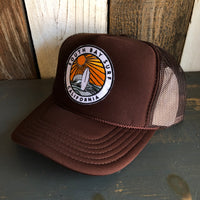 SOUTH BAY SURF (Multi Colored Patch) High Crown Trucker Hat - Brown