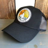 Hermosa Beach SOUTH BAY SURF (Multi Colored Patch) Low Fitting 6 Panel Low Profile Mesh Back Trucker Hat - Black