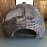 Hermosa Beach SURFING GRIZZLY BEAR Low Fitting 6 Panel Low Profile Mesh Back Trucker Hat - Black/Black/Charcoal Grey