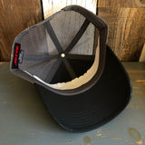 Hermosa Beach SURFING GRIZZLY BEAR Low Fitting 6 Panel Low Profile Mesh Back Trucker Hat - Black/Black/Charcoal Grey